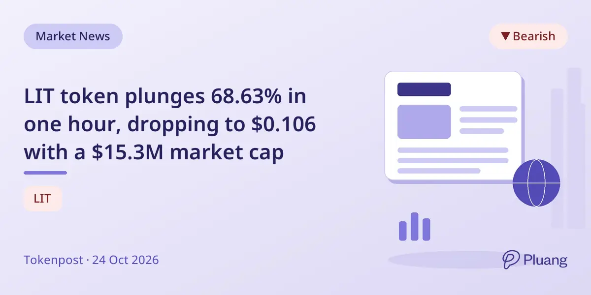 LIT token plunges 68.63% in one hour, dropping to $0.106 with a $15.3M market cap
