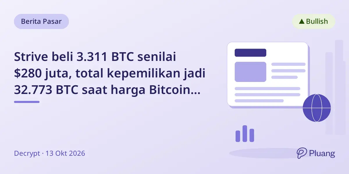 Strive beli 3.311 BTC senilai $280 juta, total kepemilikan jadi 32.773 BTC saat harga Bitcoin turun.