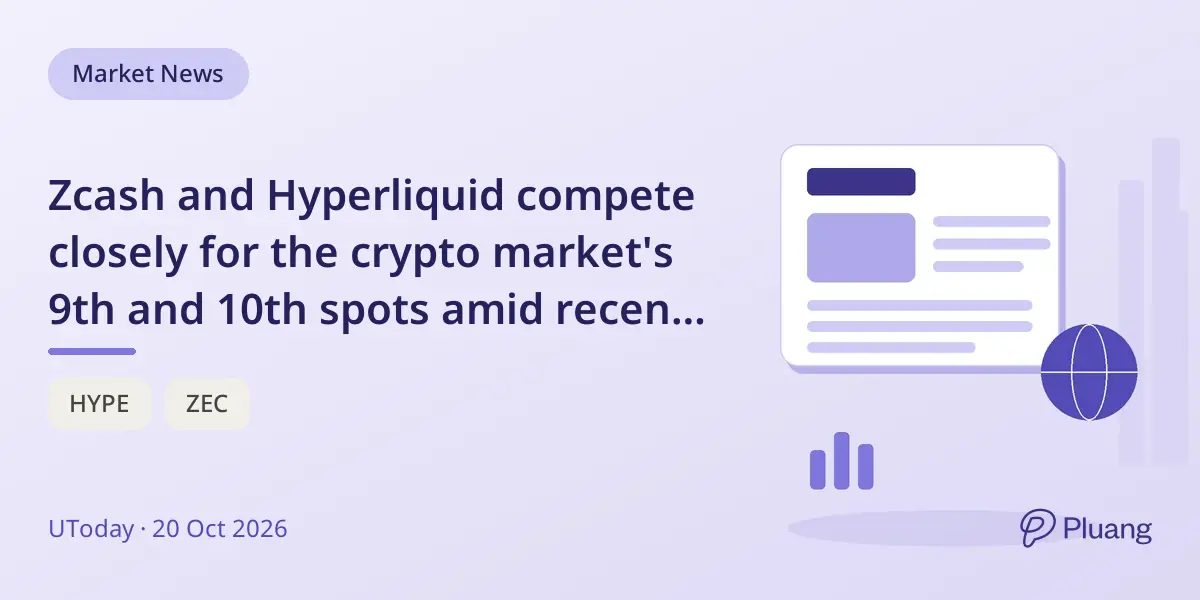 Zcash and Hyperliquid compete closely for the crypto market's 9th and 10th spots amid recent price drops.