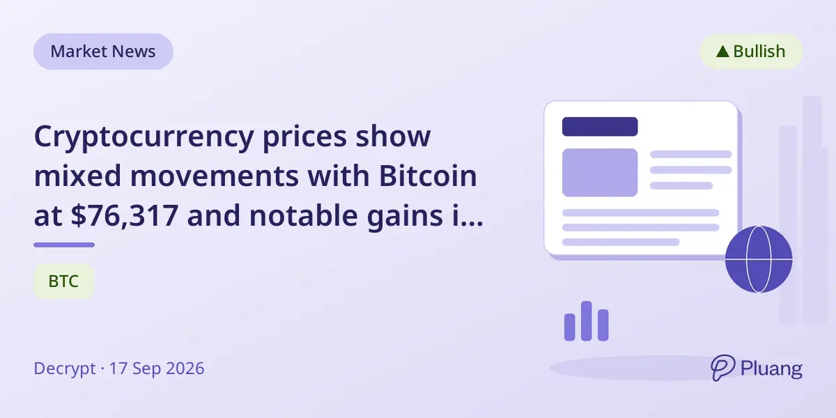 Cryptocurrency prices show mixed movements with Bitcoin at $76,317 and notable gains in altcoins like NEAR and LIT.
