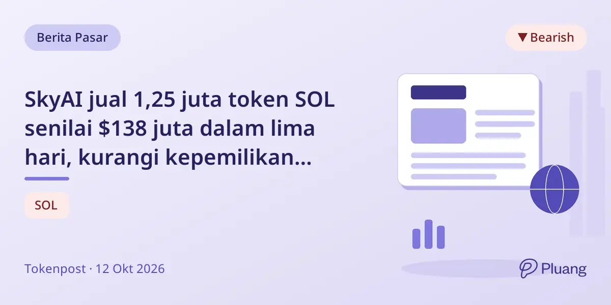 SkyAI jual 1,25 juta token SOL senilai $138 juta dalam lima hari, kurangi kepemilikan Solana signifikan.