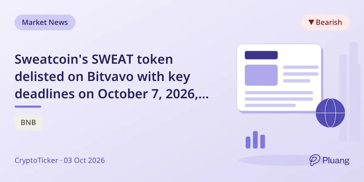 Sweatcoin's SWEAT token delisted on Bitvavo with key deadlines on October 7, 2026, and full shutdown by December 30, 2026