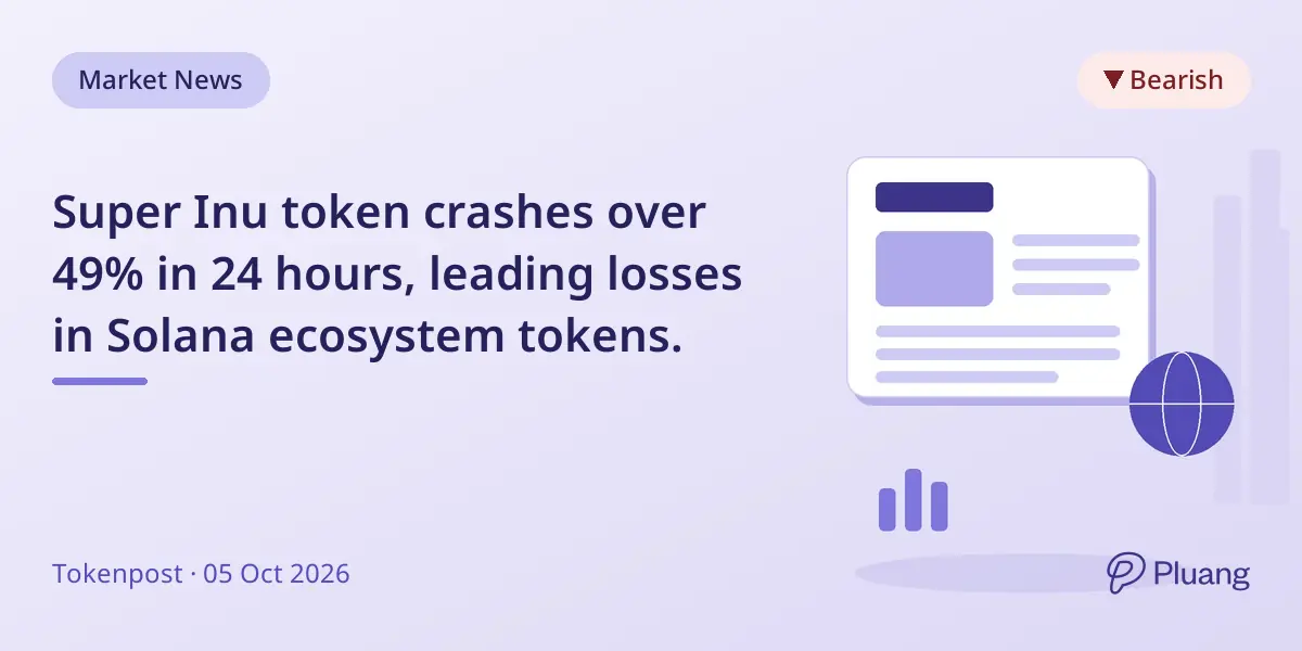 Super Inu token crashes over 49% in 24 hours, leading losses in Solana ecosystem tokens.