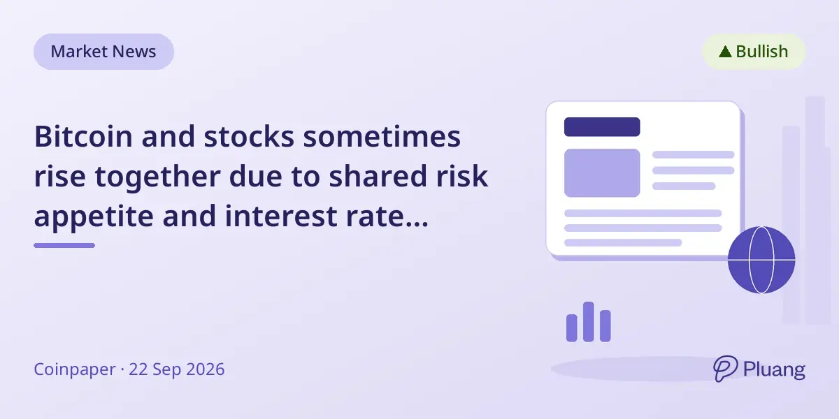 Bitcoin and stocks sometimes rise together due to shared risk appetite and interest rate effects.