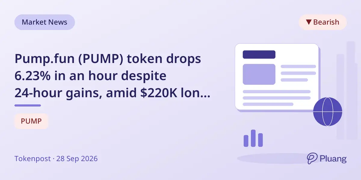 Pump.fun (PUMP) token drops 6.23% in an hour despite 24-hour gains, amid $220K long liquidations.