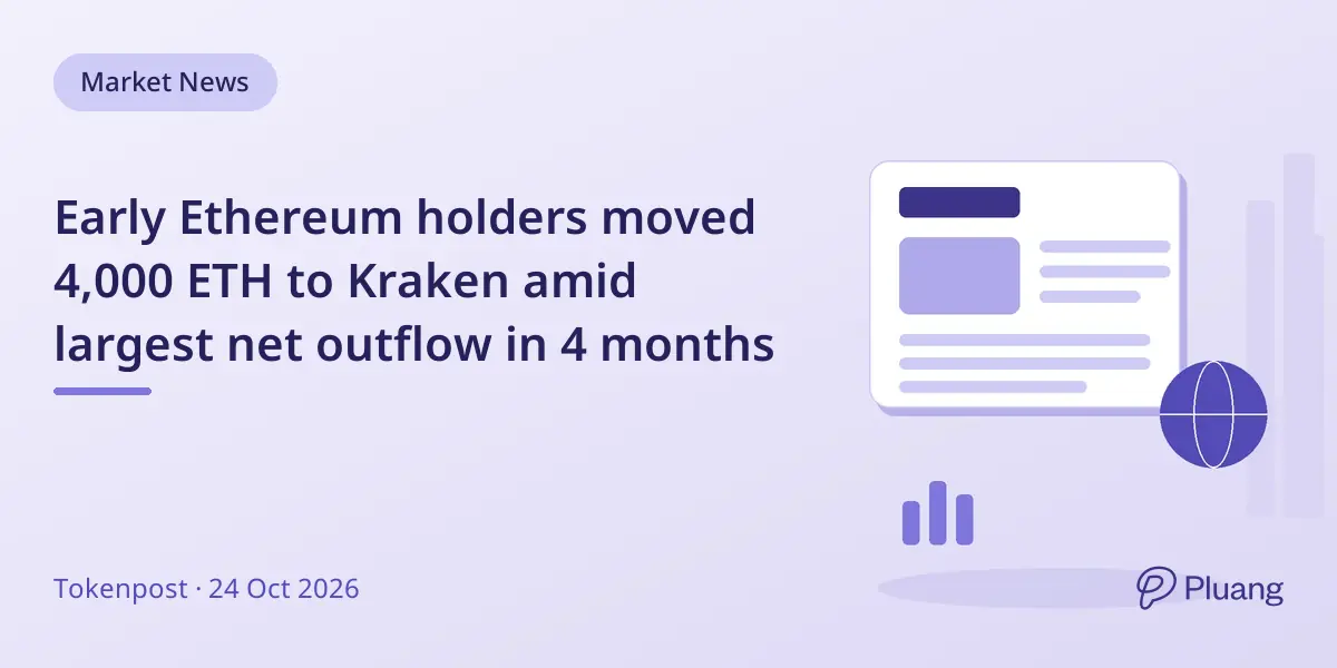 Early Ethereum holders moved 4,000 ETH to Kraken amid largest net outflow in 4 months