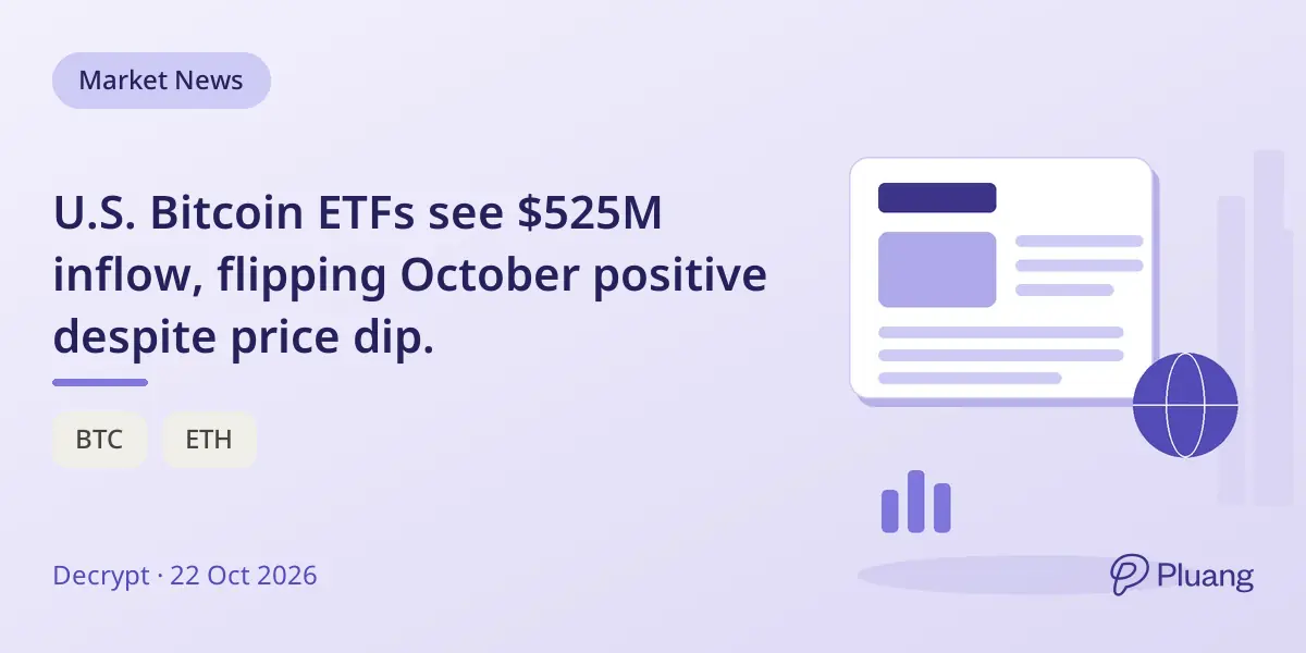 U.S. Bitcoin ETFs see $525M inflow, flipping October positive despite price dip.