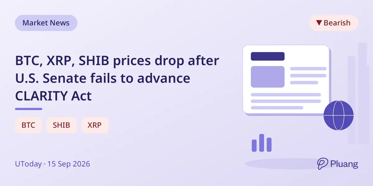 BTC, XRP, SHIB prices drop after U.S. Senate fails to advance CLARITY Act