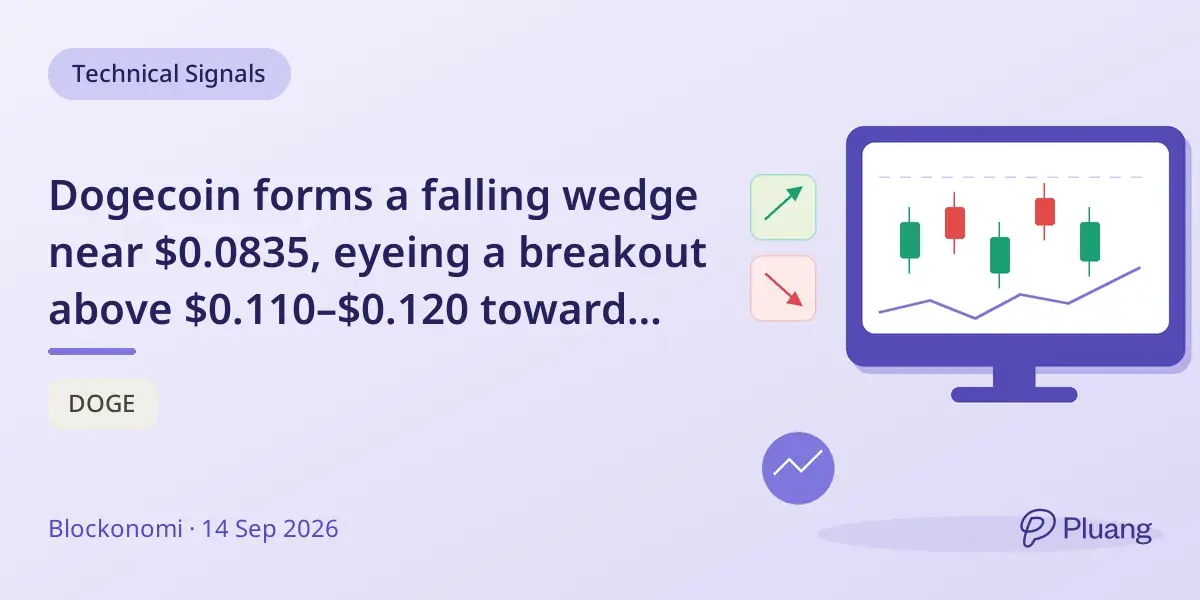 Dogecoin forms a falling wedge near $0.0835, eyeing a breakout above $0.110–$0.120 toward $0.150 target.