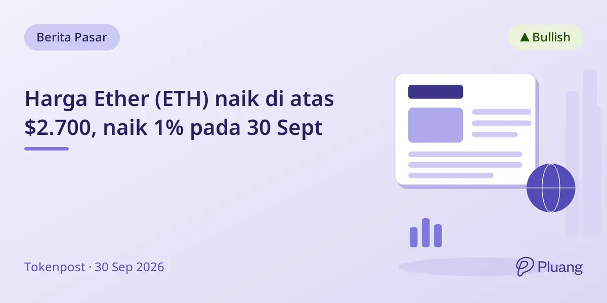 Harga Ether (ETH) naik di atas $2.700, naik 1% pada 30 Sept