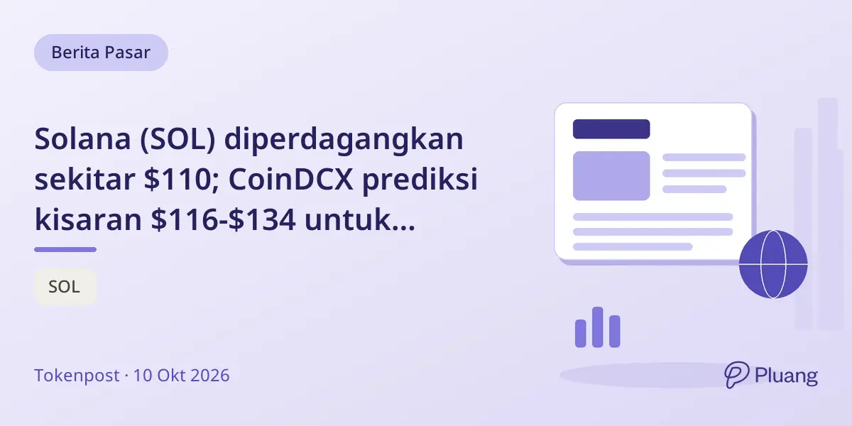 Solana (SOL) diperdagangkan sekitar $110; CoinDCX prediksi kisaran $116-$134 untuk Oktober 2026.