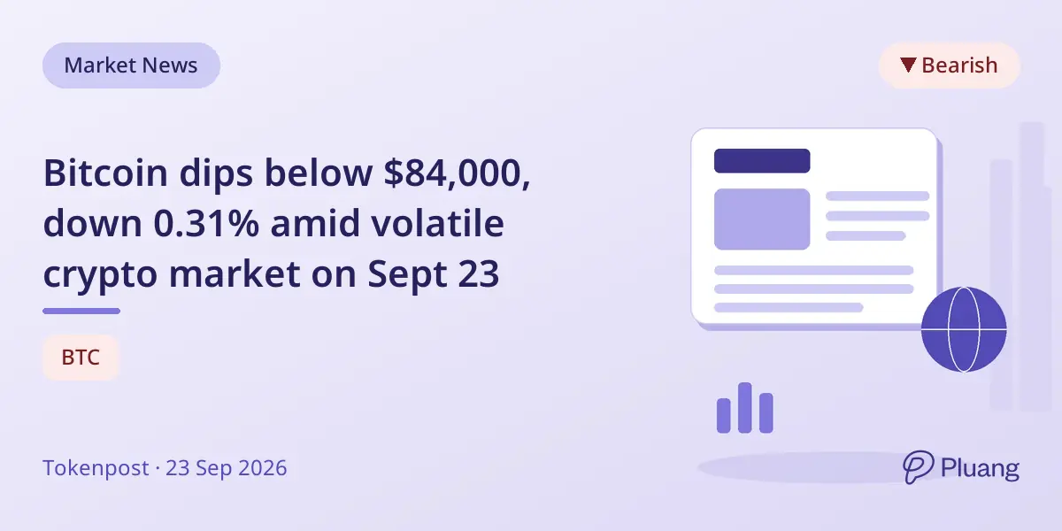 Bitcoin dips below $84,000, down 0.31% amid volatile crypto market on Sept 23