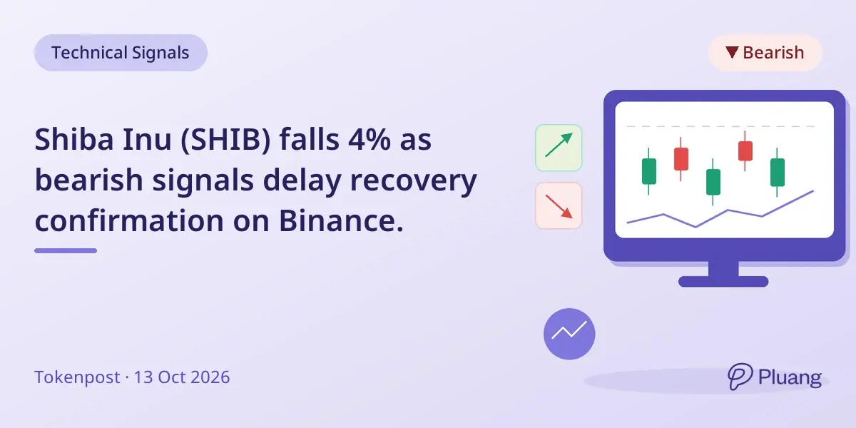 Shiba Inu (SHIB) falls 4% as bearish signals delay recovery confirmation on Binance.