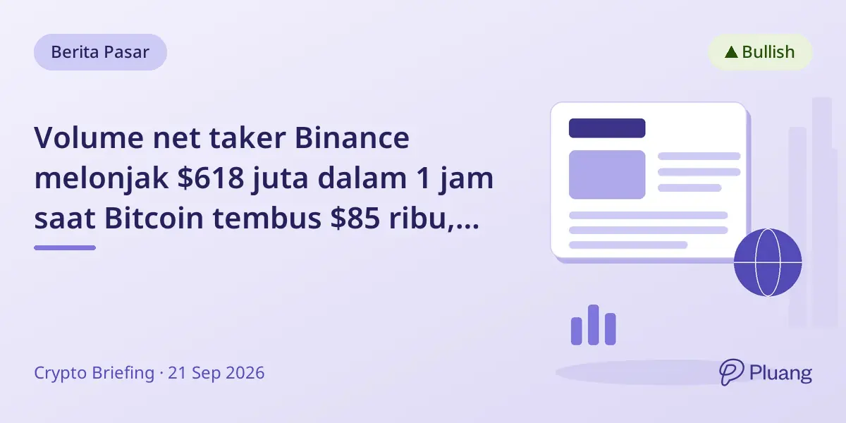 Volume net taker Binance melonjak $618 juta dalam 1 jam saat Bitcoin tembus $85 ribu, picu likuidasi short $400 juta.