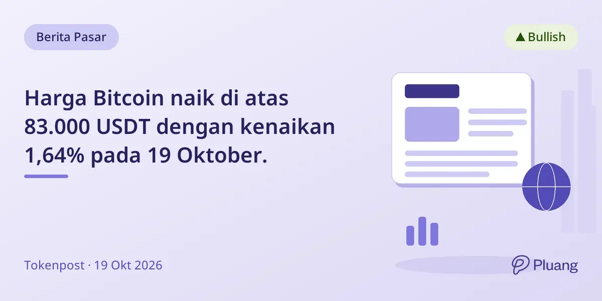 Harga Bitcoin naik di atas 83.000 USDT dengan kenaikan 1,64% pada 19 Oktober.