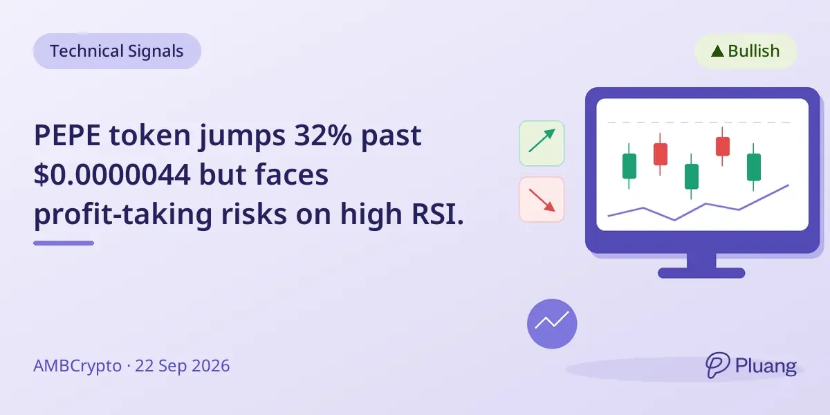 PEPE token jumps 32% past $0.0000044 but faces profit-taking risks on high RSI.