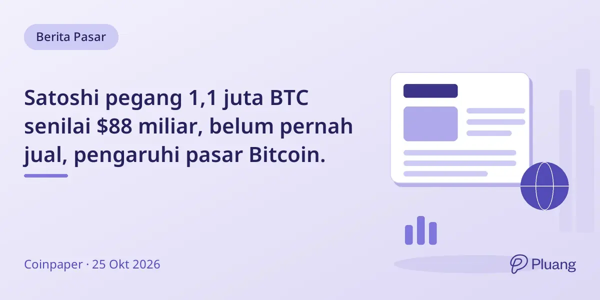 Satoshi pegang 1,1 juta BTC senilai $88 miliar, belum pernah jual, pengaruhi pasar Bitcoin.