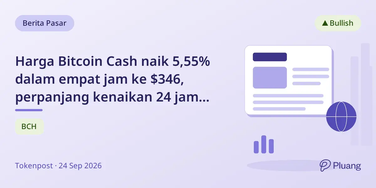 Harga Bitcoin Cash naik 5,55% dalam empat jam ke $346, perpanjang kenaikan 24 jam dengan likuidasi short $130 ribu.