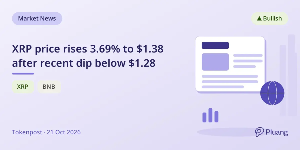 XRP price rises 3.69% to $1.38 after recent dip below $1.28