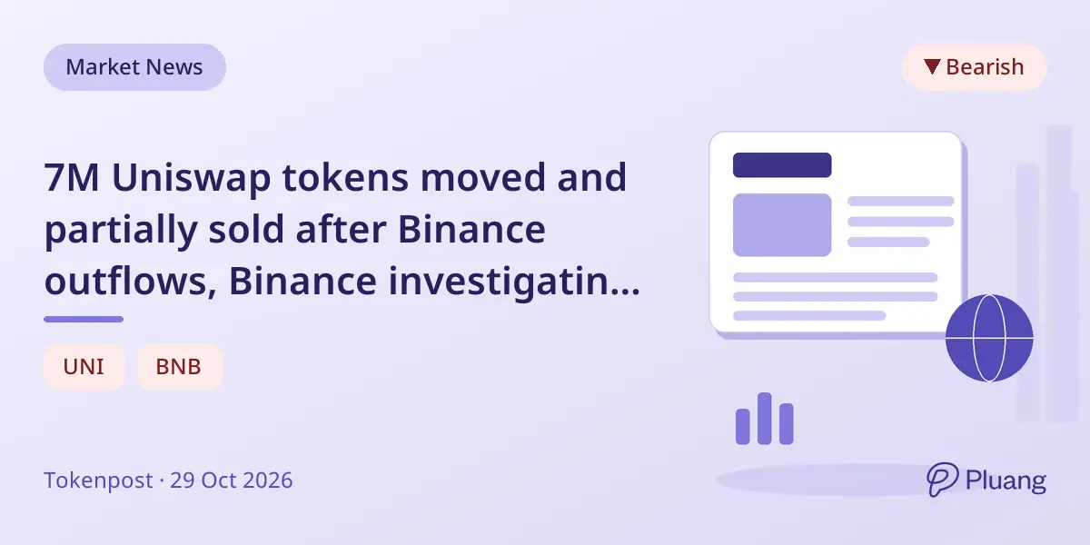 7M Uniswap tokens moved and partially sold after Binance outflows, Binance investigating possible hack.