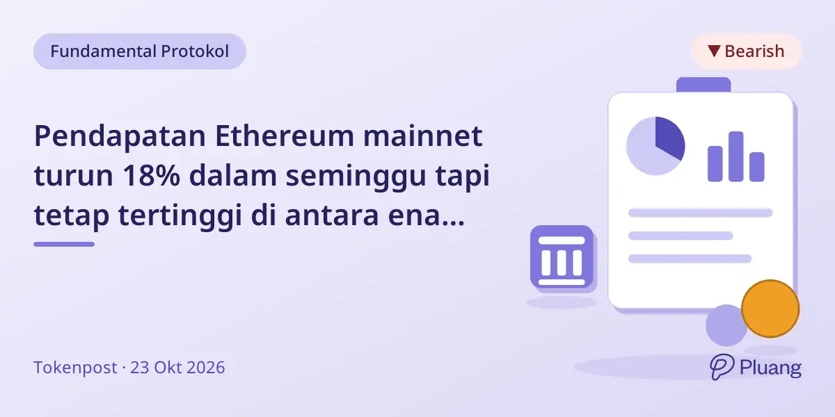 Pendapatan Ethereum mainnet turun 18% dalam seminggu tapi tetap tertinggi di antara enam jaringan blockchain