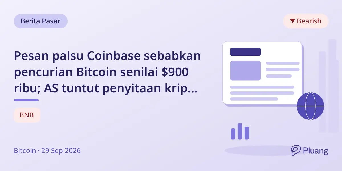 Pesan palsu Coinbase sebabkan pencurian Bitcoin senilai $900 ribu; AS tuntut penyitaan kripto dari Binance.