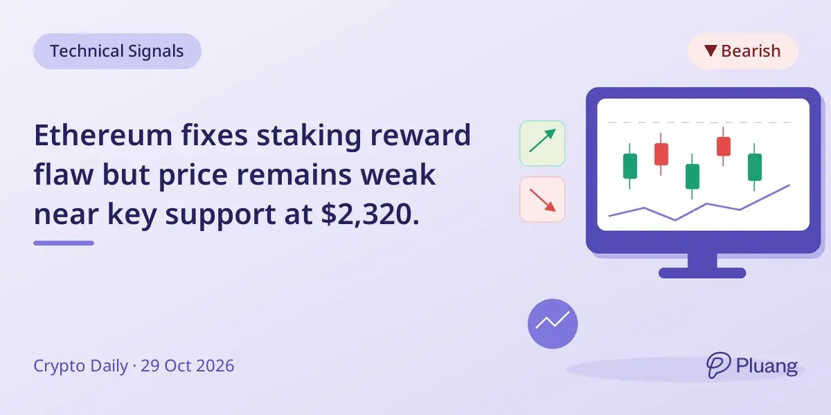 Ethereum fixes staking reward flaw but price remains weak near key support at $2,320.