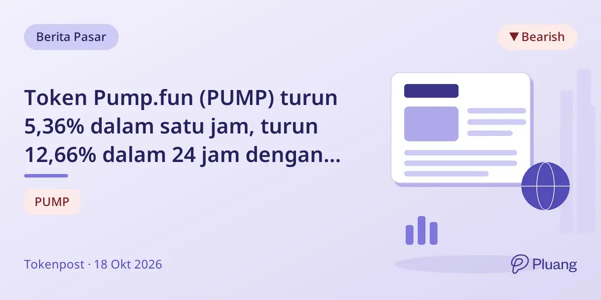 Token Pump.fun (PUMP) turun 5,36% dalam satu jam, turun 12,66% dalam 24 jam dengan likuidasi $1,36 juta.