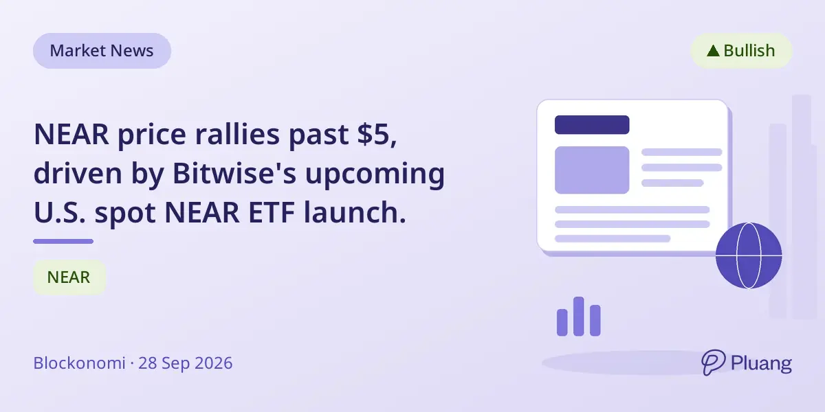 NEAR price rallies past $5, driven by Bitwise's upcoming U.S. spot NEAR ETF launch.