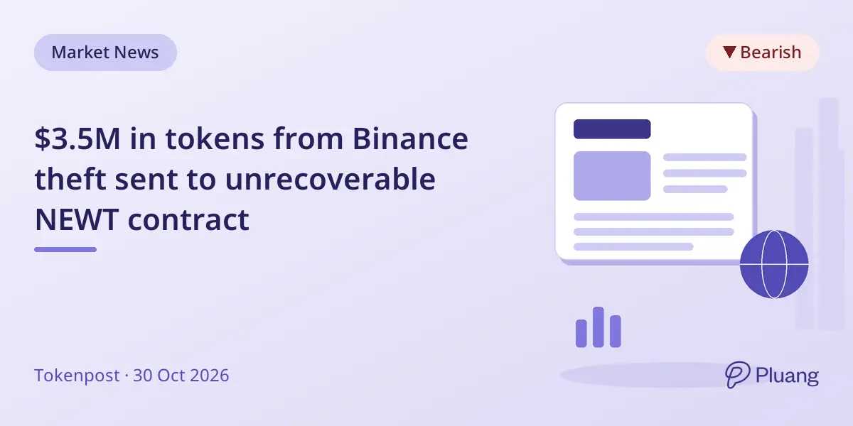$3.5M in tokens from Binance theft sent to unrecoverable NEWT contract