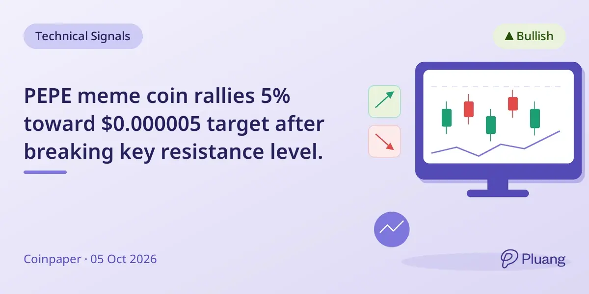 PEPE meme coin rallies 5% toward $0.000005 target after breaking key resistance level.