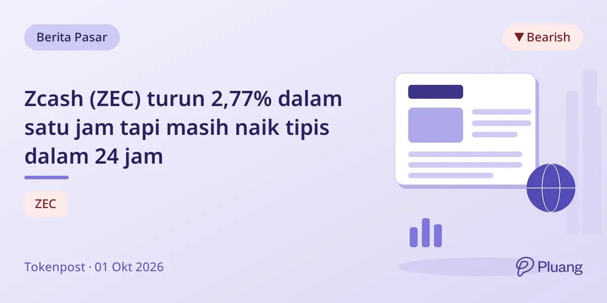 Zcash (ZEC) turun 2,77% dalam satu jam tapi masih naik tipis dalam 24 jam