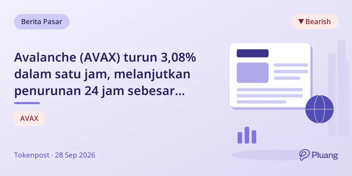 Avalanche (AVAX) turun 3,08% dalam satu jam, melanjutkan penurunan 24 jam sebesar 6,26%.