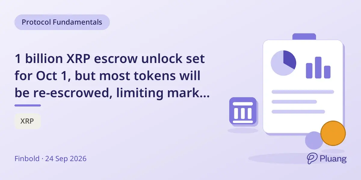 1 billion XRP escrow unlock set for Oct 1, but most tokens will be re-escrowed, limiting market impact.
