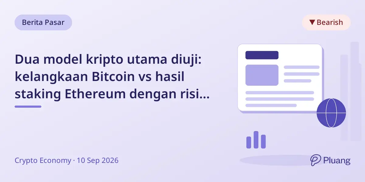 Dua model kripto utama diuji: kelangkaan Bitcoin vs hasil staking Ethereum dengan risiko dan keberlanjutan berbeda.