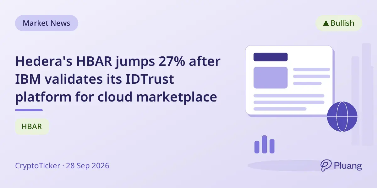 Hedera's HBAR jumps 27% after IBM validates its IDTrust platform for cloud marketplace