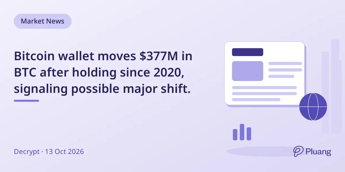 Bitcoin wallet moves $377M in BTC after holding since 2020, signaling possible major shift.
