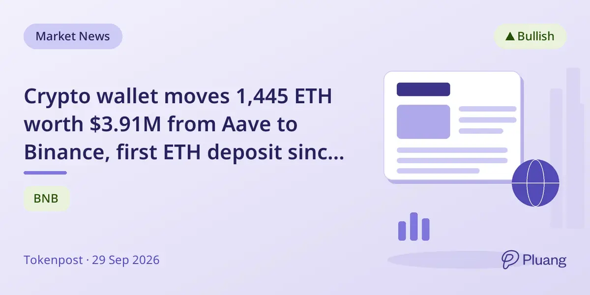 Crypto wallet moves 1,445 ETH worth $3.91M from Aave to Binance, first ETH deposit since Oct 2025