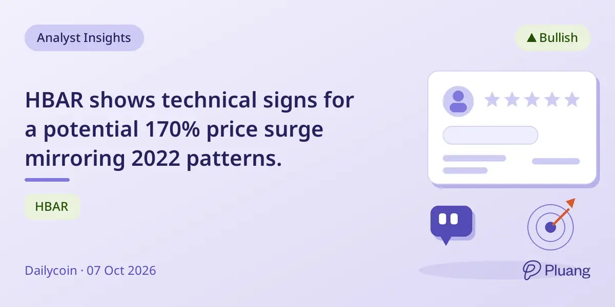 HBAR shows technical signs for a potential 170% price surge mirroring 2022 patterns.