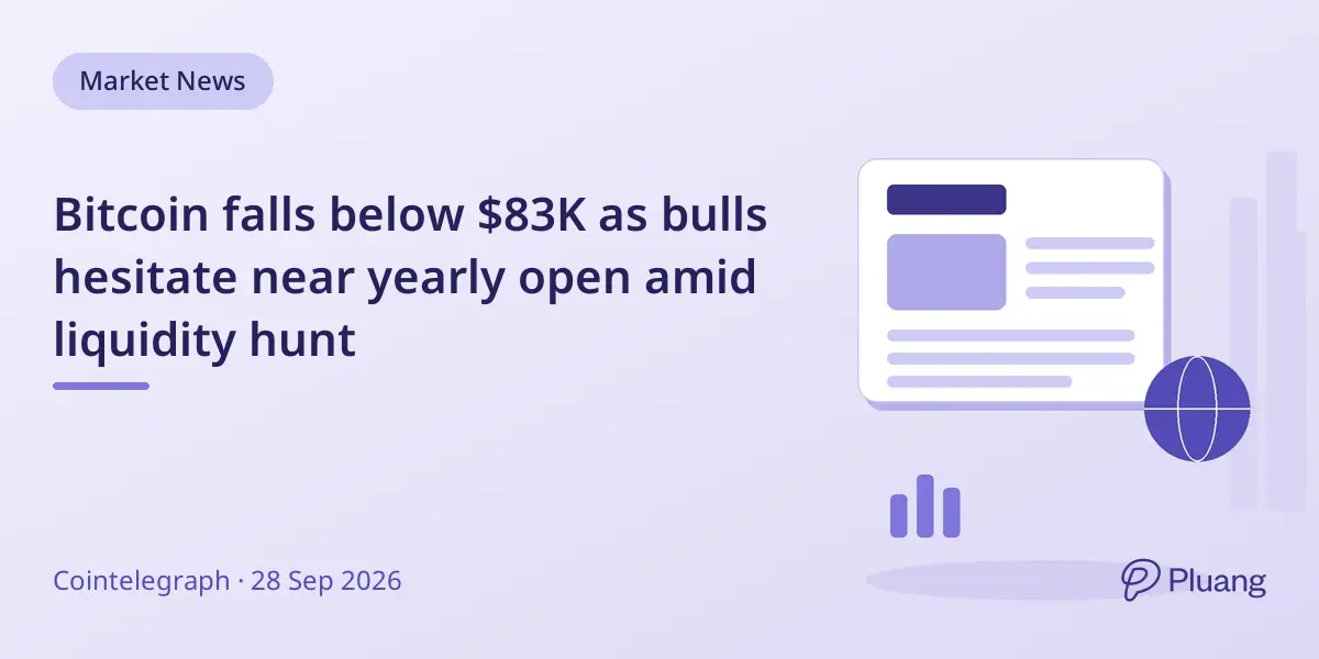 Bitcoin falls below $83K as bulls hesitate near yearly open amid liquidity hunt