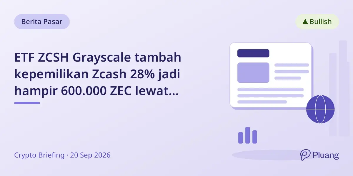 ETF ZCSH Grayscale tambah kepemilikan Zcash 28% jadi hampir 600.000 ZEC lewat transfer in-kind.
