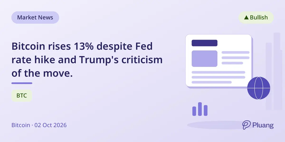 Bitcoin rises 13% despite Fed rate hike and Trump's criticism of the move.