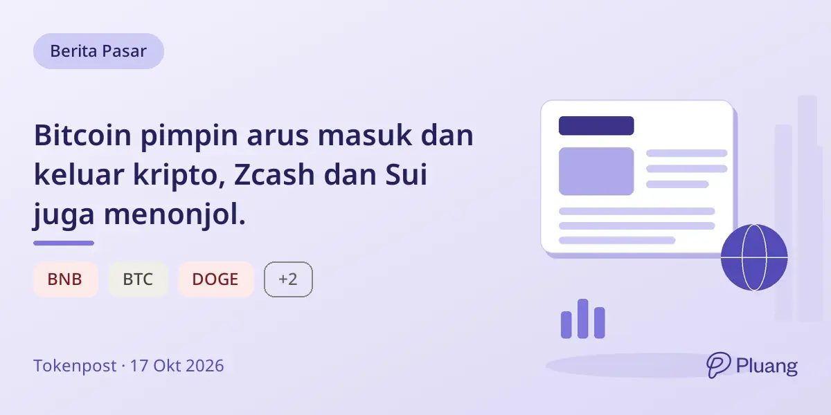Bitcoin pimpin arus masuk dan keluar kripto, Zcash dan Sui juga menonjol.