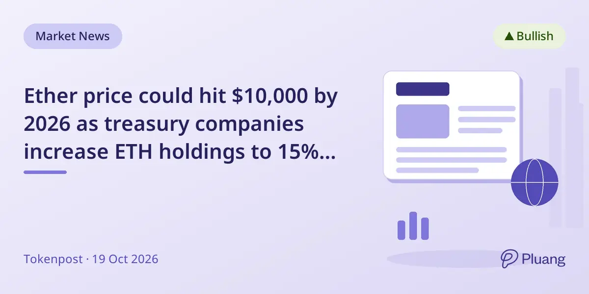 Ether price could hit $10,000 by 2026 as treasury companies increase ETH holdings to 15% of supply.
