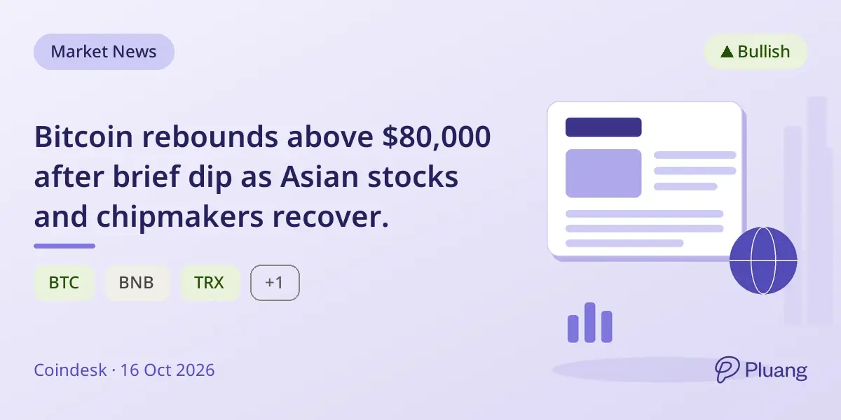 Bitcoin rebounds above $80,000 after brief dip as Asian stocks and chipmakers recover.