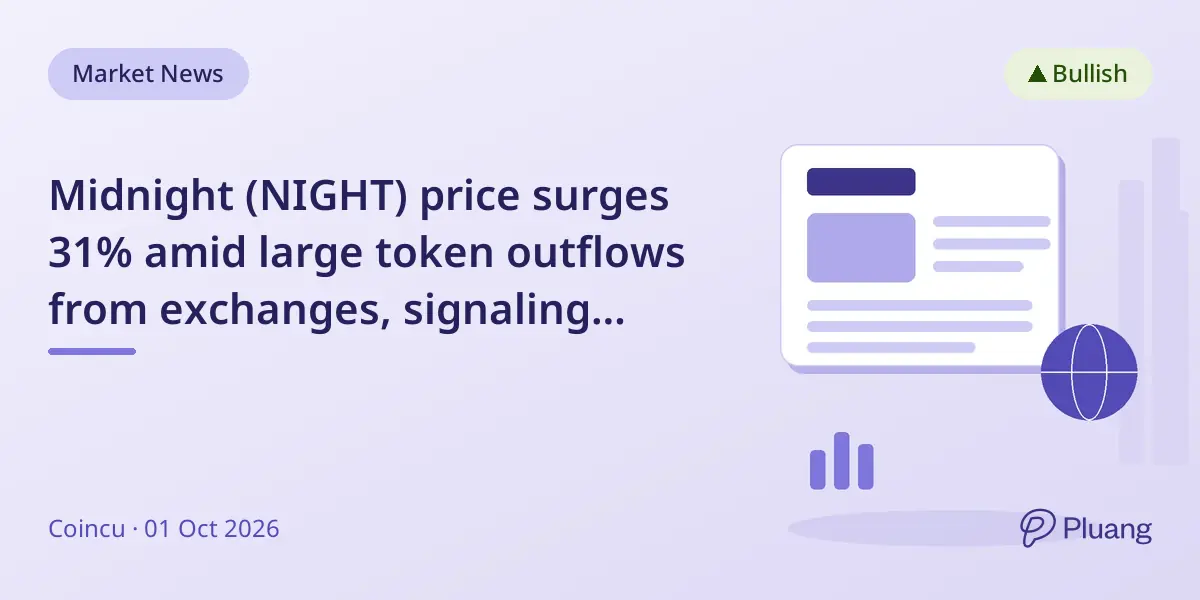 Midnight (NIGHT) price surges 31% amid large token outflows from exchanges, signaling strong accumulation.