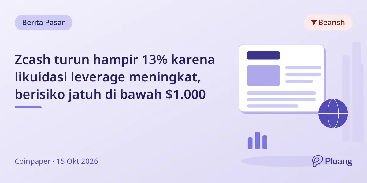 Zcash turun hampir 13% karena likuidasi leverage meningkat, berisiko jatuh di bawah $1.000