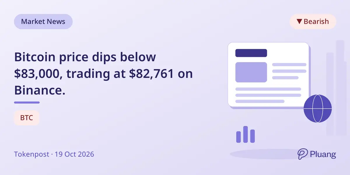 Bitcoin price dips below $83,000, trading at $82,761 on Binance.