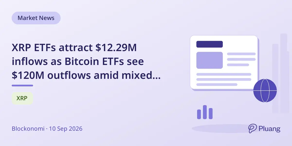 XRP ETFs attract $12.29M inflows as Bitcoin ETFs see $120M outflows amid mixed crypto fund trends