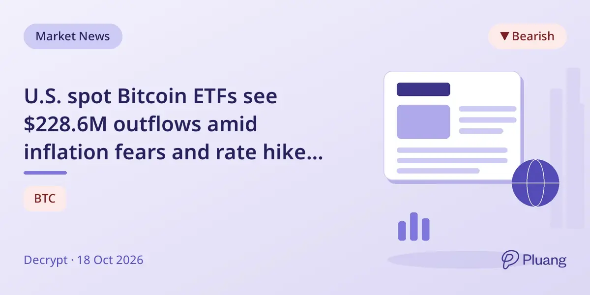 U.S. spot Bitcoin ETFs see $228.6M outflows amid inflation fears and rate hike bets